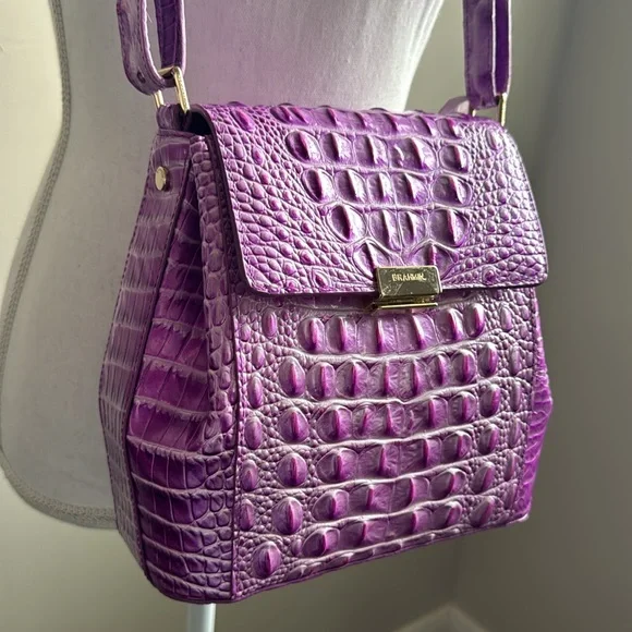 Brahmin Margo Crossbody Shoulder Bag Lilac Essence Melbourne Croc Embossed - Picture 4 of 17